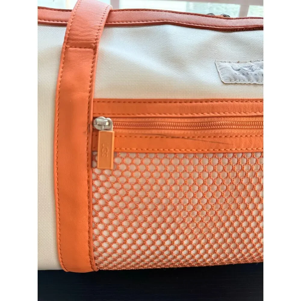 UGG Australia Orange Cream Coated Canvas Faux Leather Barrel Duffel Y2K Bag